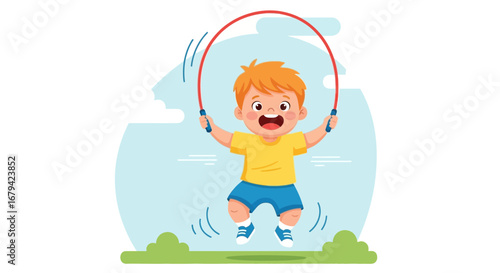 Joyful Youth Skipping Rope Actively in Playful Outdoor Environment Scene
