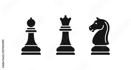 A black chess pieces with a white background