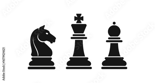 A black chess pieces with a white background