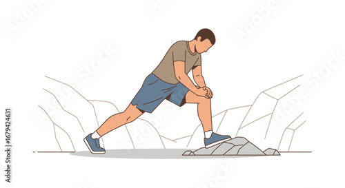 Man Stretching Outdoors with Mountain Background Illustration for Fitness and Wellbeing