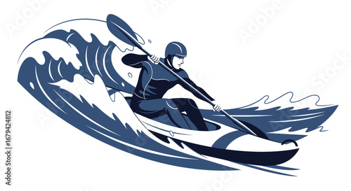 Kayaking in the Waves: Vector Illustration of a Kayaker in Action on the Water