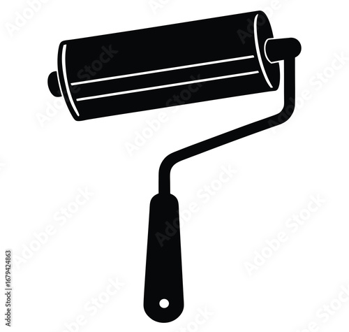 Silhouette of an ink roller brayer tool for printing and art