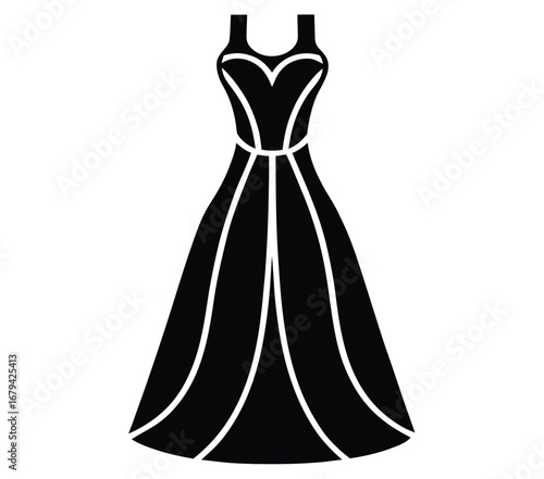 Minimalist maxi dress silhouette icon for fashion and apparel design