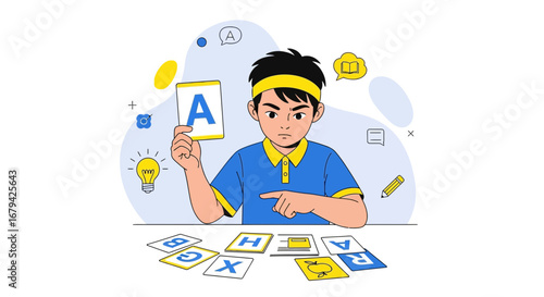 Learning The Alphabet A Child Focused On Education And Letter Recognition In Class