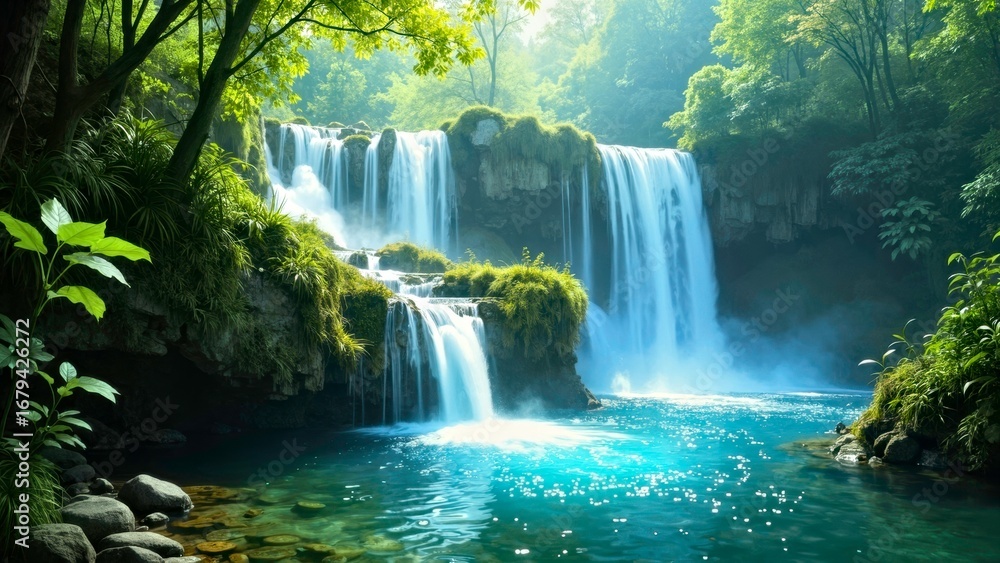 Obraz premium Blue Waterfall Natural Scene Display Picture
