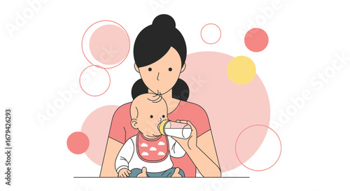 Mother Comforting Baby, Bottle-Feeding, Joyful Moments, Family, Baby Care, and Motherhood