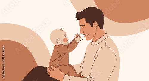 Loving Father Interacts With Baby, Enjoying Tender Playful Moments Of Happiness Together