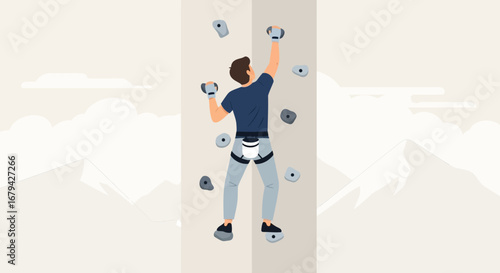 Man Climbing Wall: An Illustration Of Adventure, Physical Challenge And Determination