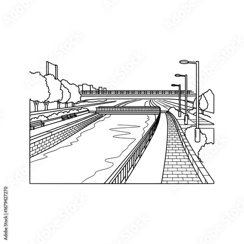 City road infrastructure with transparent background