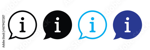 Four information icons in speech bubbles isolated on transparent background