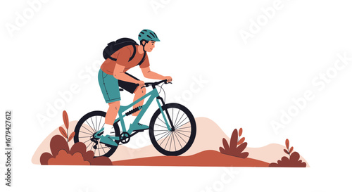 Man Cycling on a Mountain Bike Illustration for Outdoor Adventure and Sport Activities