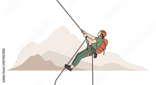 Mountaineer Ascending A Cliff Face, Depicting Courage And Perseverance in Adventure