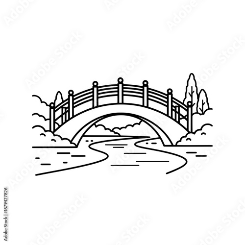 Bridge over river with transparent background