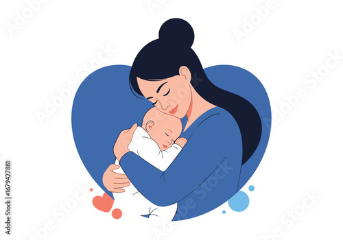 A tender moment of motherhood as a woman cradles her newborn child