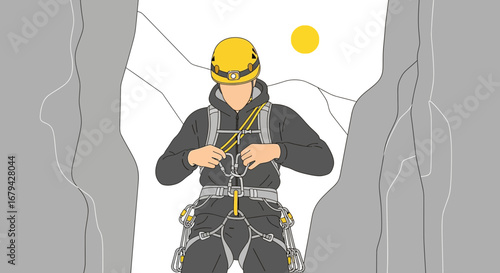 Mountaineer Prepares for Climbing Adventures amid a Rugged and Unforgiving Mountain