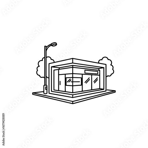 Modern shop front with transparent background