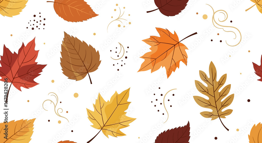 Obraz premium Autumn Seamless Pattern with Maple Leaves and Acorns Vector