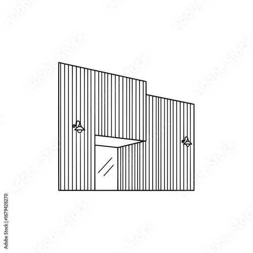 Industrial building with vertical slats and light fixtures with transparent background