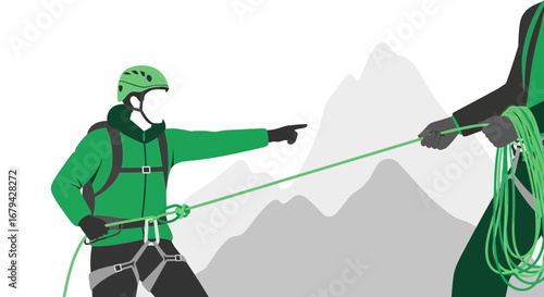 Mountaineering Expedition: Two Climbers Teamwork and Ascend A Challenging Peak Together
