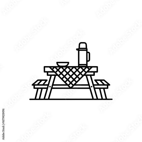 Picnic table with food and drink on transparent background