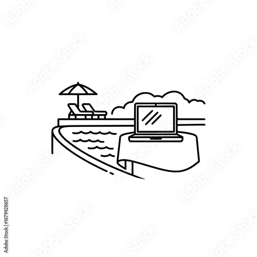 Poolside workspace with transparent background