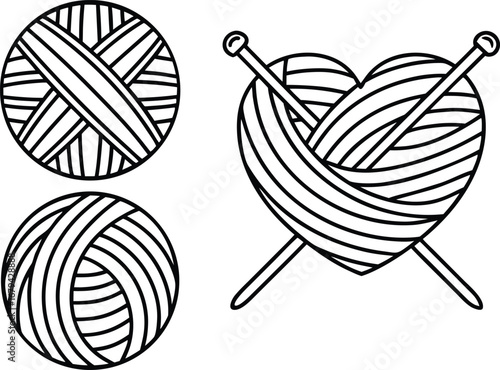 Creative Hand Knitting and Crochet Design Featuring Balls of Yarn and Needles Perfect for Craft Projects and Handmade Goods