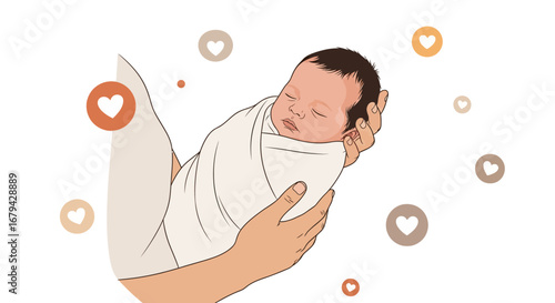 Newborn Embraced: Tender Embrace Depicting Blissful Infancy and Maternal Affection