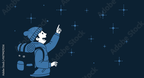 Night Sky Stargazing Adventure: Lone Explorer Gazes At Constellations And Stars