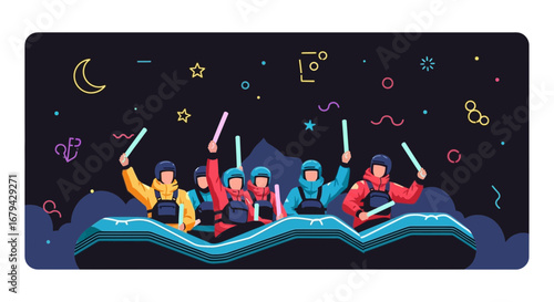 Night Whitewater Rafting Adventure: Celebrating Under the Stars with Illuminated Glow Sticks