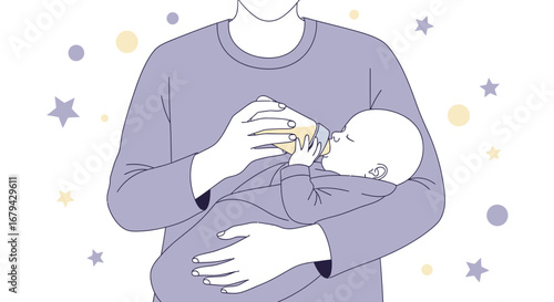 Nurturing Moment: Father Tenderly Feeding Baby, Creating a Serene, Loving bond