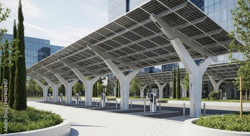 Solar panel carport with electric vehicle charging stations