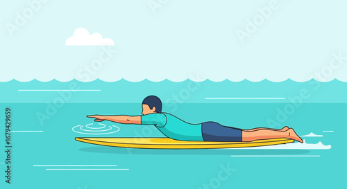 Man Paddling On Waterski With Energetic Movements And Oceanic Vistas Displayed Fully