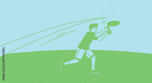 Man playing frisbee in a park enjoying leisure time with a green and blue color scheme