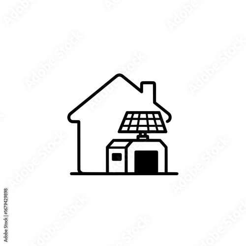House with solar panel and chimney with transparent background