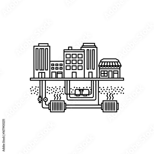 city with connected infrastructure and buildings with transparent background