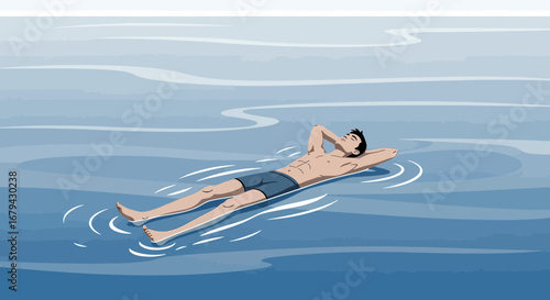 Man relaxed on water enjoying vacation and summer time swimming in the sea