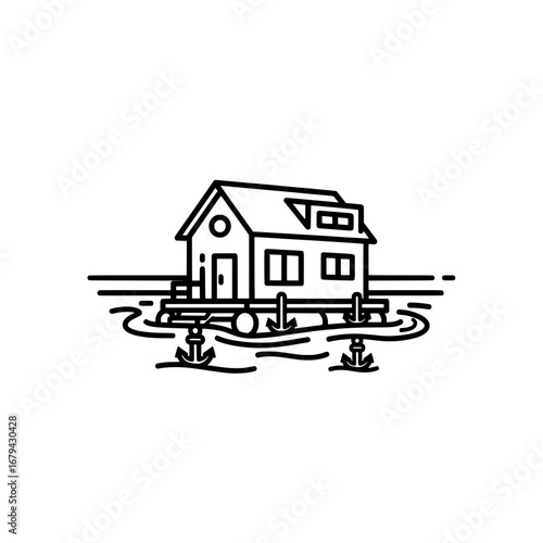 House with dock and water with transparent background