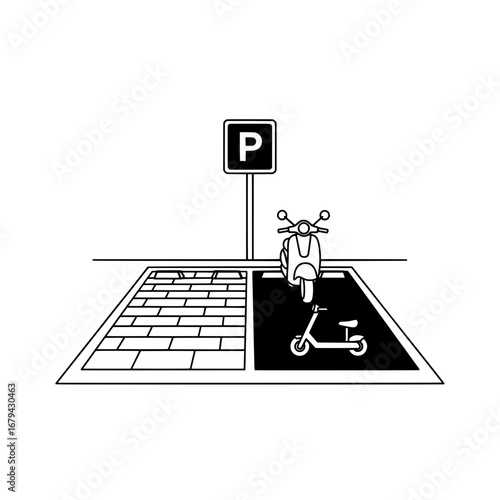 Scooter parking lot with transparent background