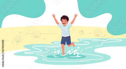 Joyful Youth Frolicking In Ocean Waves On Sandy Beach Summer Fun For Everyone