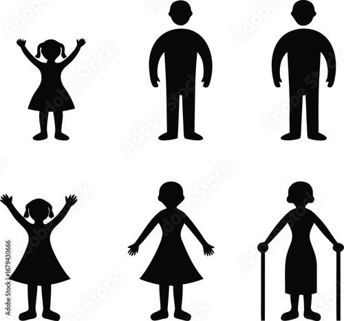 Family Life Stages Silhouettes Representing Generational Growth and Aging Concept Symbolic Family Depiction