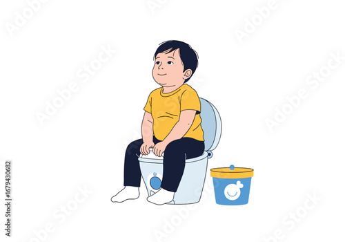 Potty training toddler sitting on toilet learning new skills independently