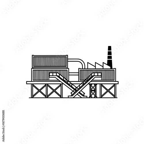 Industrial factory with transparent background