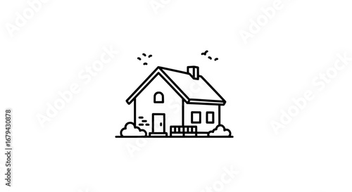 House with smoke coming from chimney with transparent background
