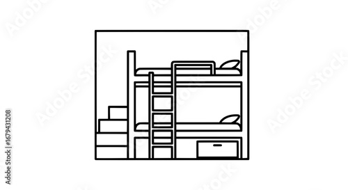 Bunk bed with stairs and storage drawers with transparent background