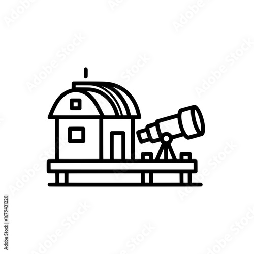 Observatory with telescope and small house with transparent background