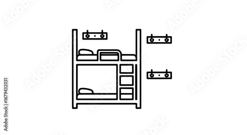Bunk bed with storage compartments and shelving with transparent background