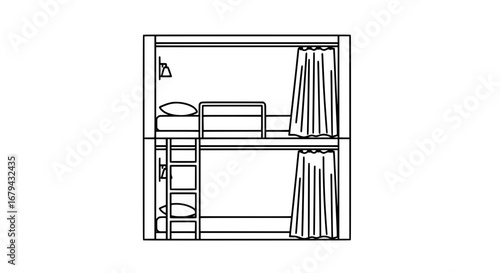 Bunk beds with curtains and pillow with transparent background
