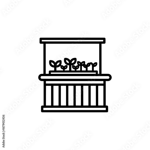 Small balcony with potted plants on railing with transparent background