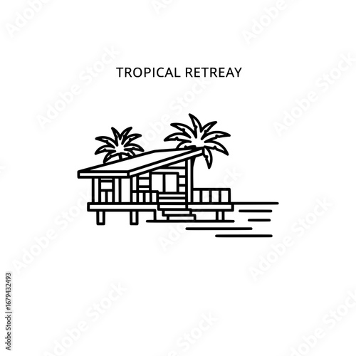 Tropical retreat hut with transparent background