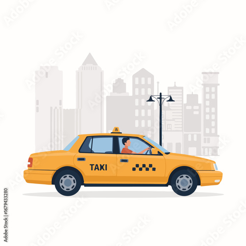 Yellow taxi cab on city street